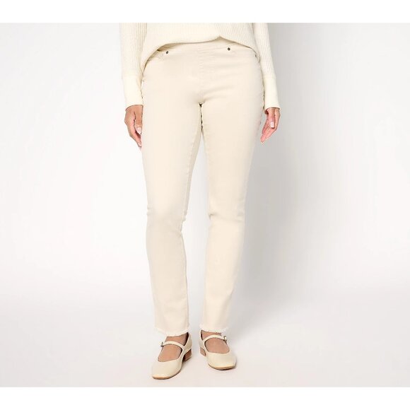 Belle by Kim Gravel Regular TripleLuxe Twill Slim Leg Pants Size 14 Tan Sand Bar - Picture 1 of 9